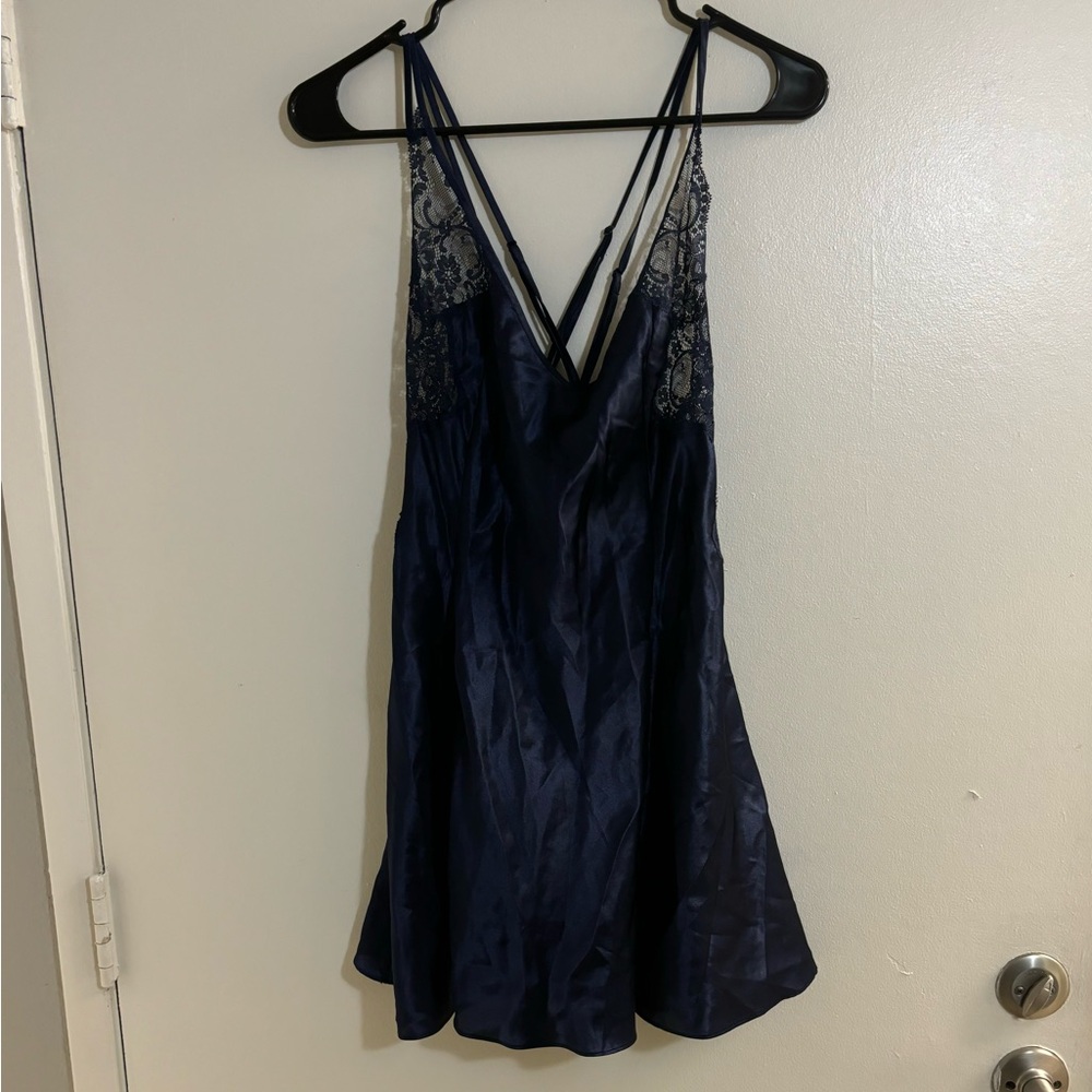 Victoria's Secret Satin Lace Blue Slip dress Lingerie Size: Medium